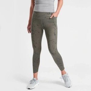 Athleta Velocity Stash Pocket 7/8 Tight Leggings Olive Marble XS Gray